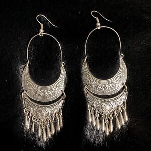 Silver 3.25” Dangle Boho Earrings